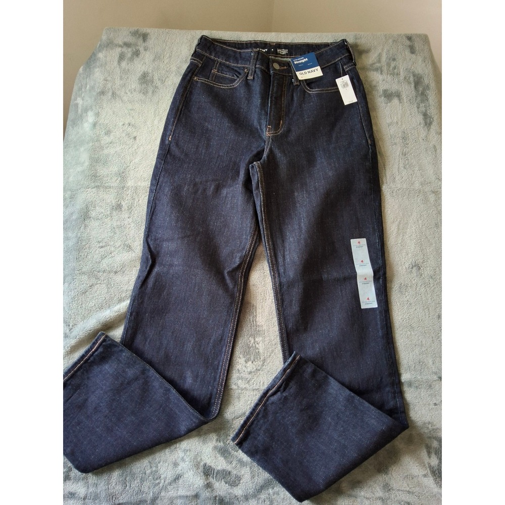 Old Navy Extra High-Rise Straight Jeans Dark Wash Secret-Smooth Pockets Size 4